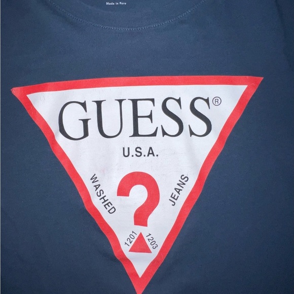 GUESS? Navy blue, red & white logo long sleeved t-shirt Large​ - Picture 2 of 6